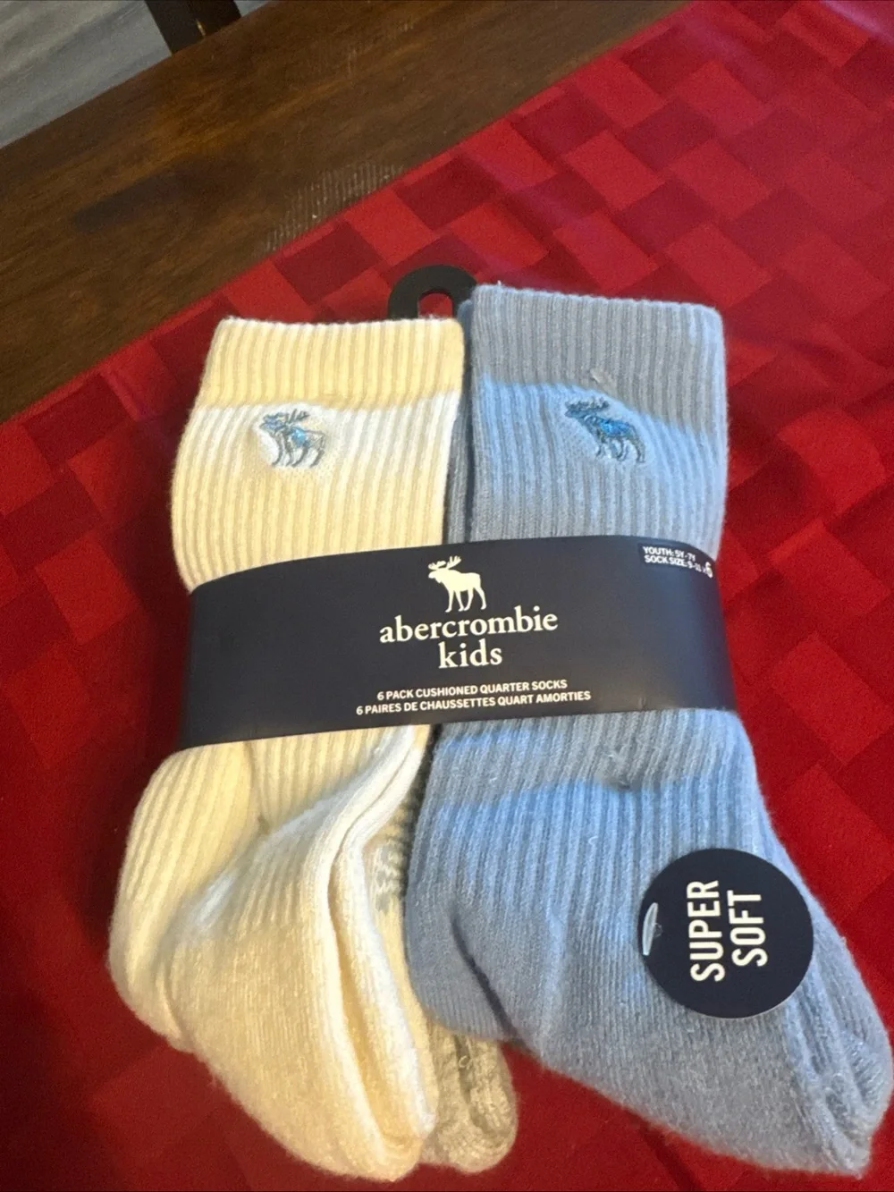 Abercrombie Kids Baby Blue & Cream Cushioned Quarter Socks - 6 Pack